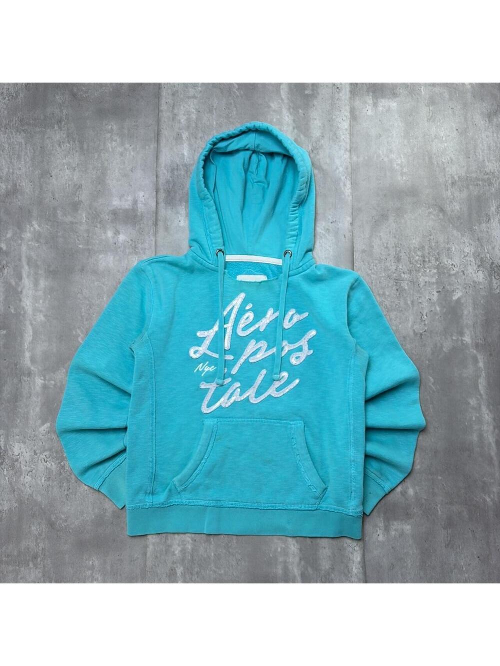 Y2K Light Blue Aeropostale Grunge Distressed Skater Hoodie